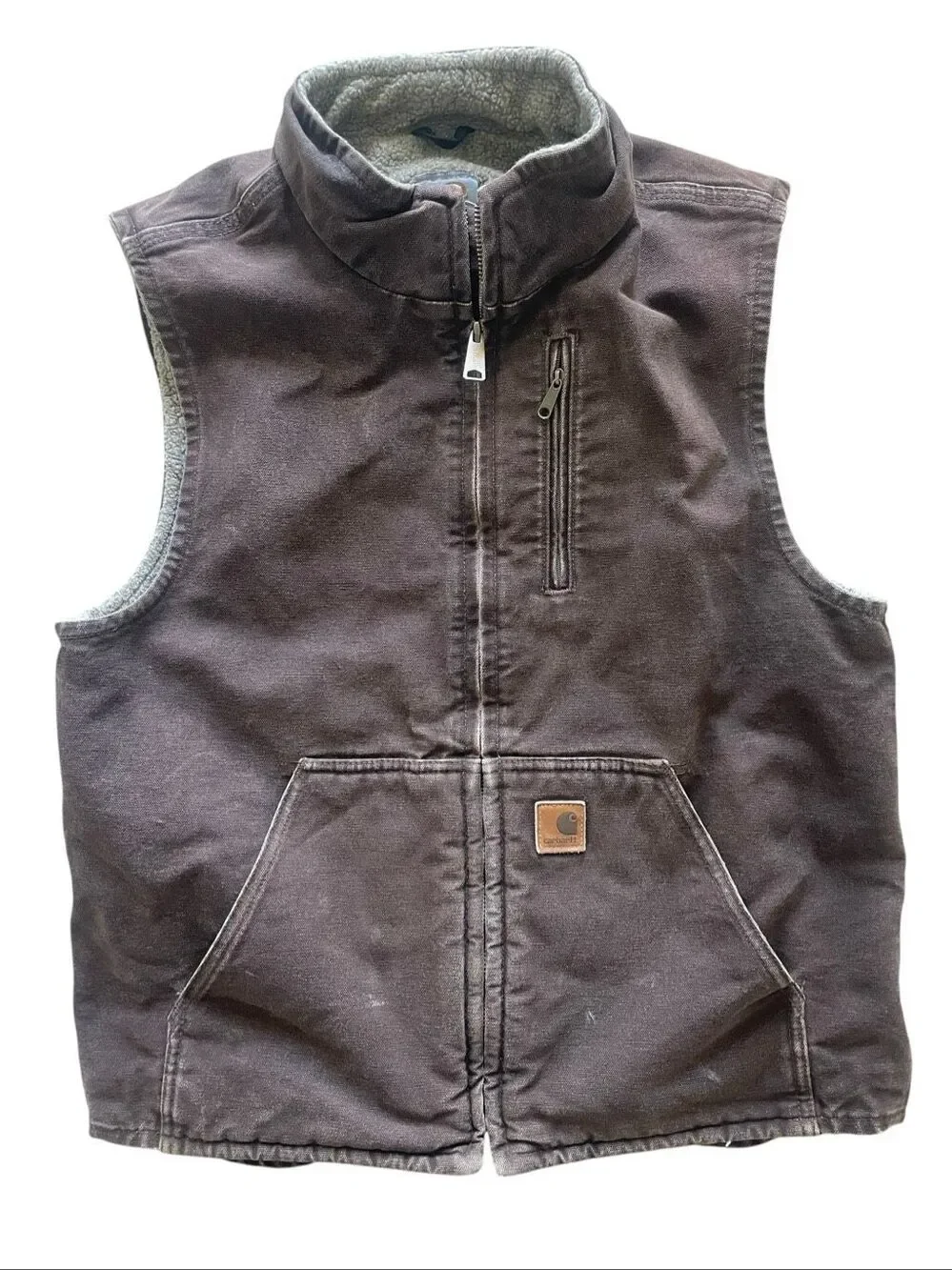 Carhartt Brown Sherpa Lined Vest 14806 Men’s Size Medium Full Zip